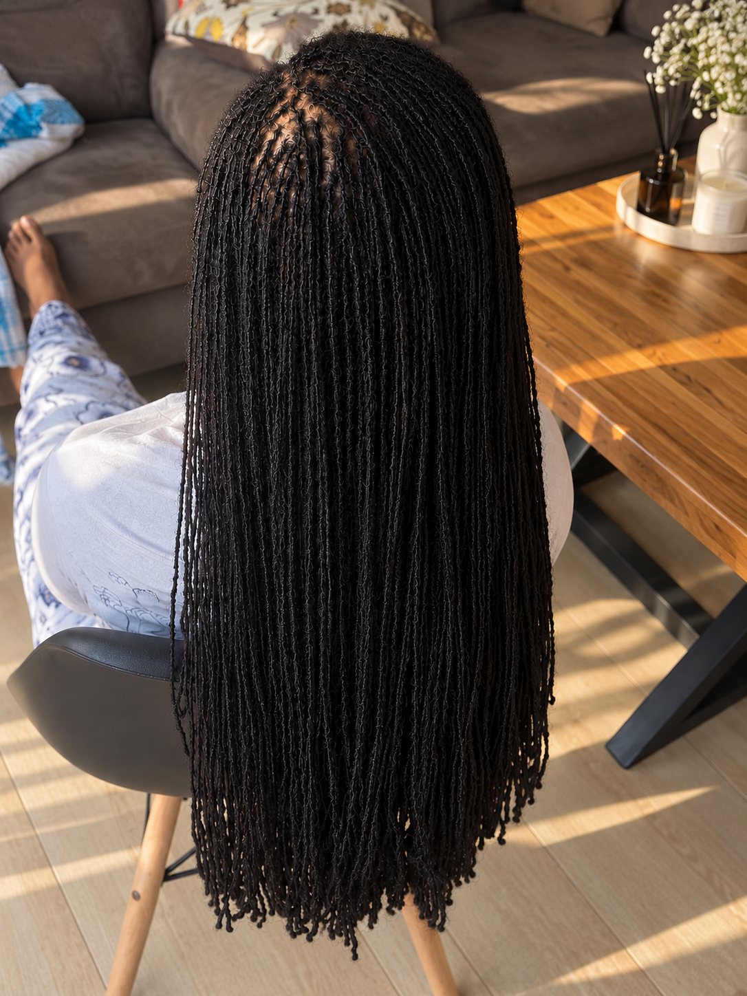 Long Sisterlocks hairstyle viewed from the back