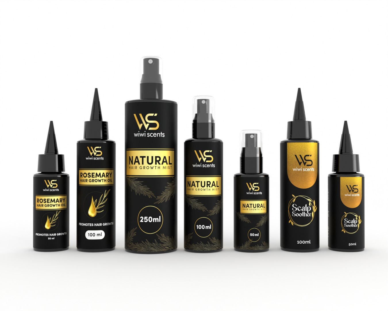Complete Wiwi Scents collection of Natural Hair Growth Mist, Rosemary Hair Growth Oil and Scalp Soother